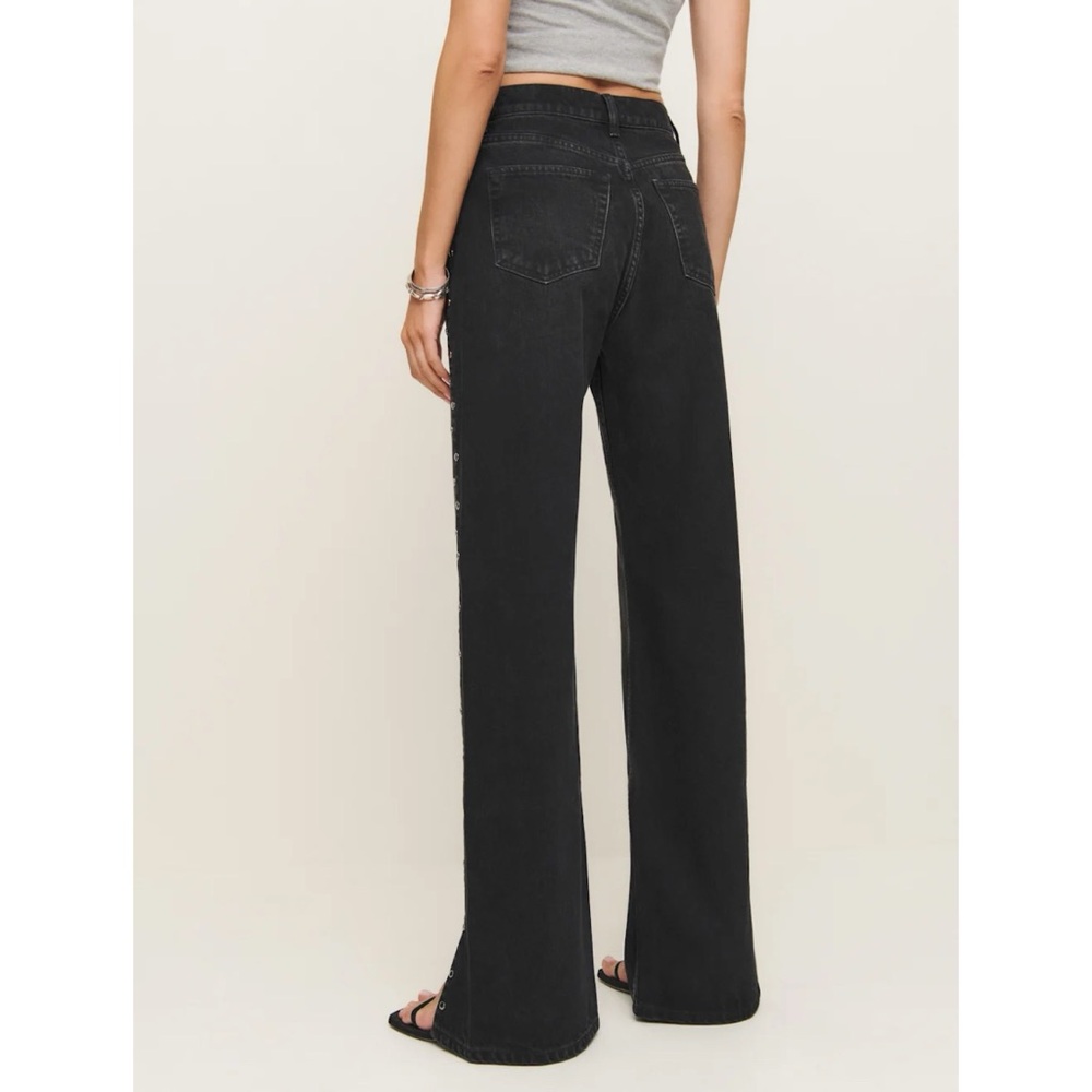 Reformation Cary Studded High-Rise Slouchy Straight-Leg Jeans Vana Black - Picture 14 of 14